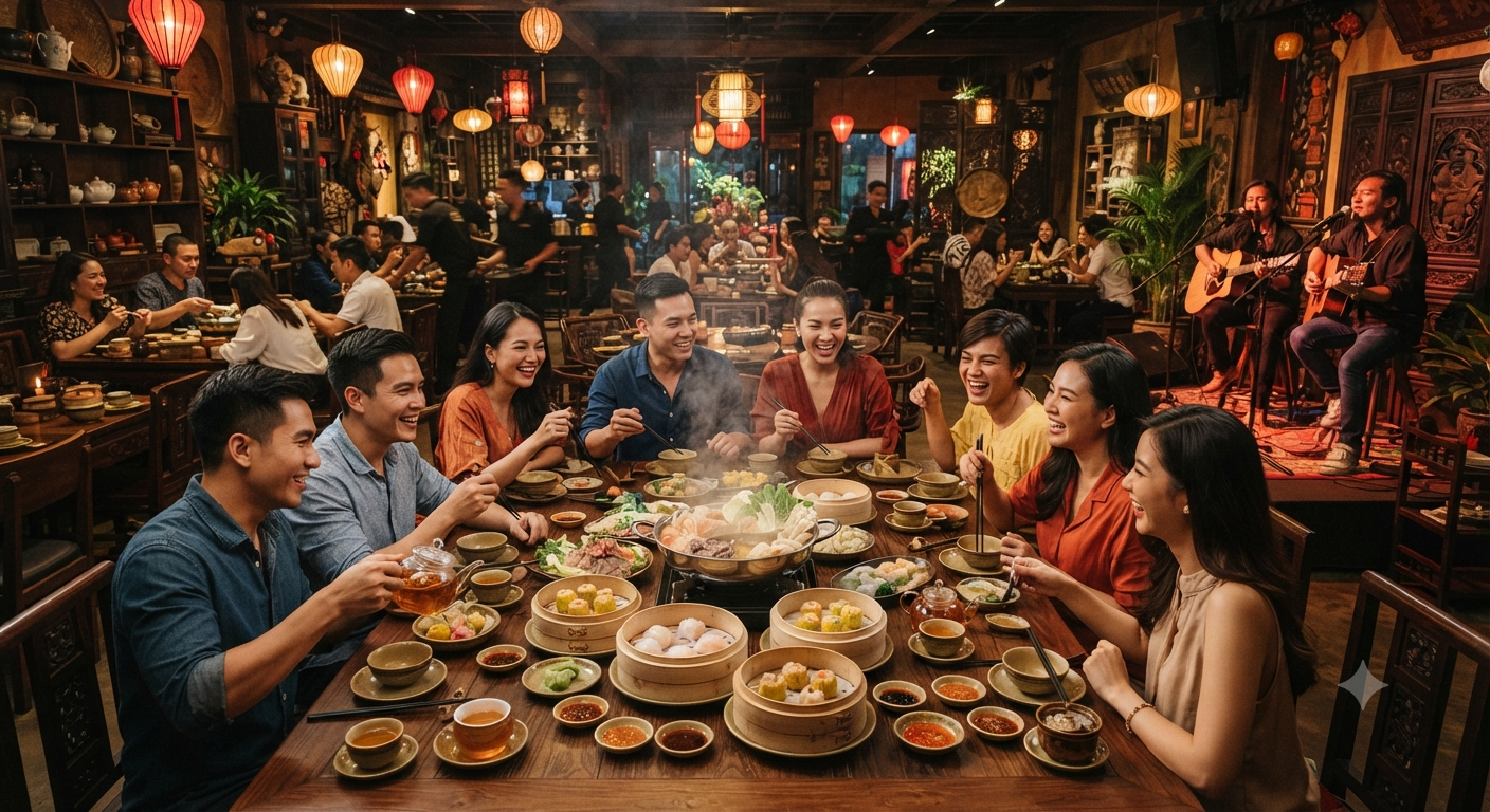 Khám phá không gian và khả năng phục vụ nhóm tại Nhẫn Hoa Trà Lẩu